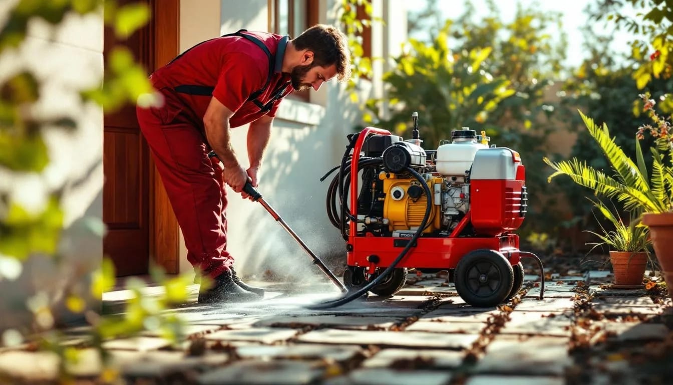 911 Drain and Plumbing technician unblocking an exterior drain at a home in Pretoria East using professional equipment.