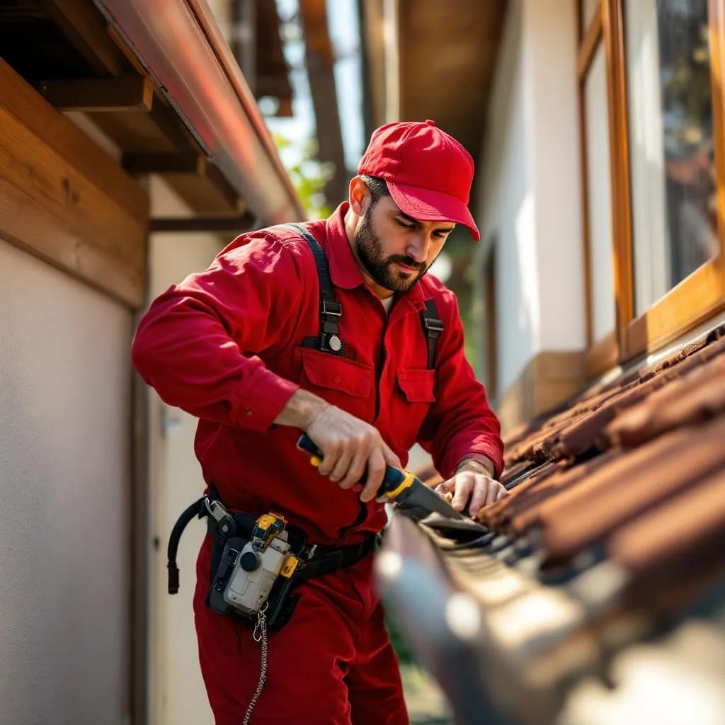 911 Drain and Plumbing team in Pretoria East connecting a newly installed gutter system to a matching downpipe for effective rainwater flow.