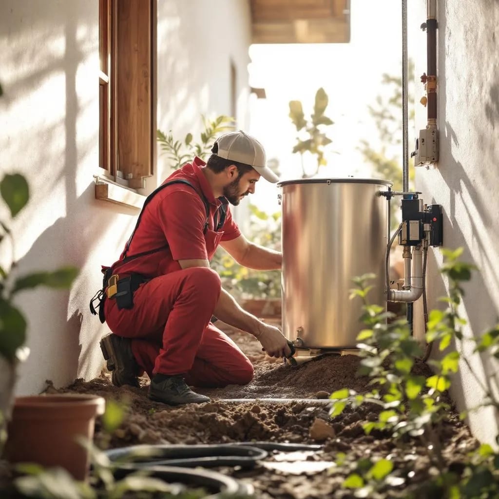 Pretoria East septic plumber from 911 Drain and Plumbing repairing a leaking septic tank lid and inspecting the drainage system—septic tanks pretoria east.