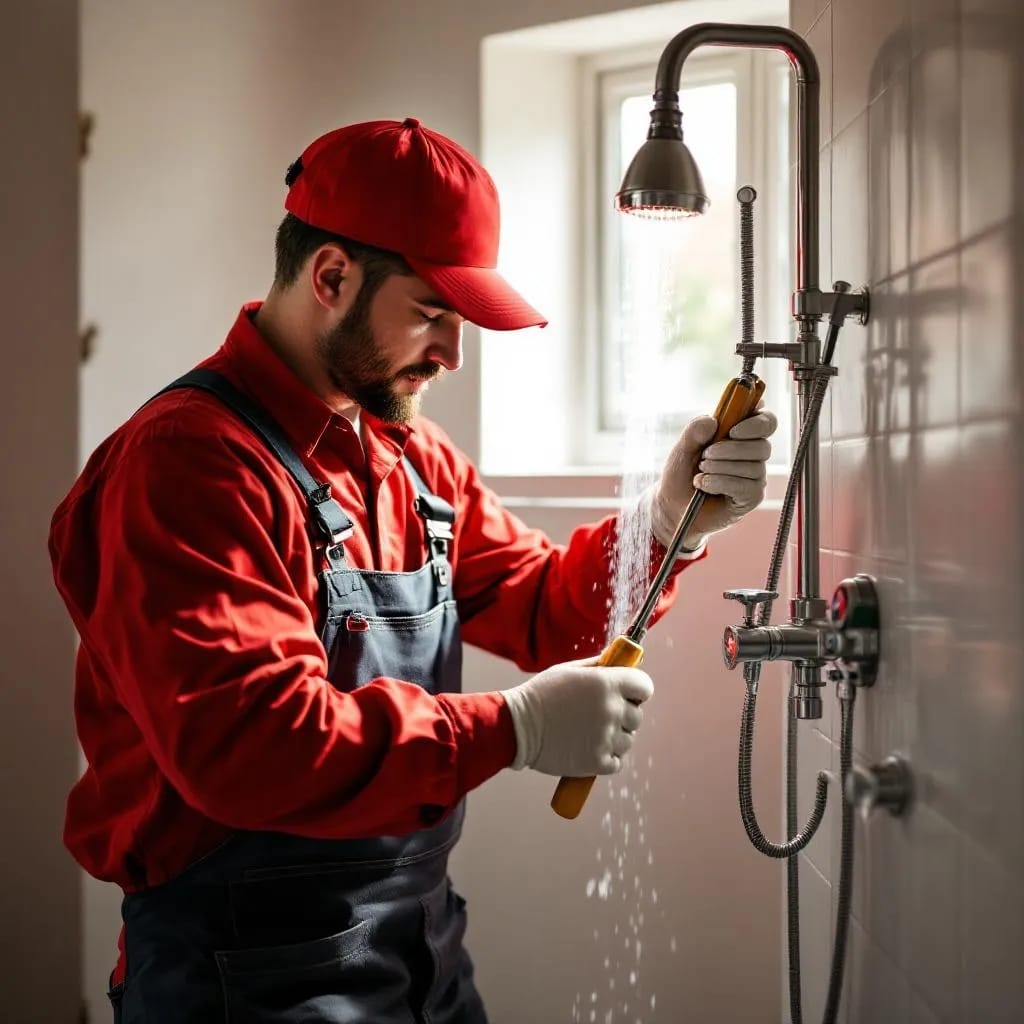 911 Drain and Plumbing team completing a full shower plumbing and tiling installation for a renovated bathroom in Pretoria East.